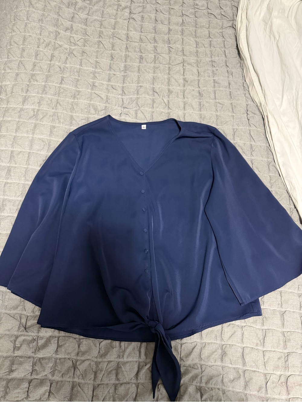 Women’s Navy Button-Front Tie-Hem Blouse